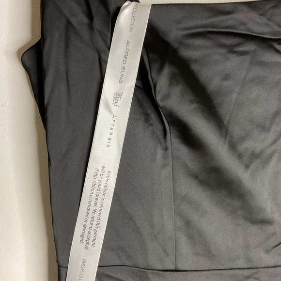 Dessy Group Thread Square Neck Satin A-Line Front Slit Black Maxi Dress NWT Lge - Picture 10 of 12